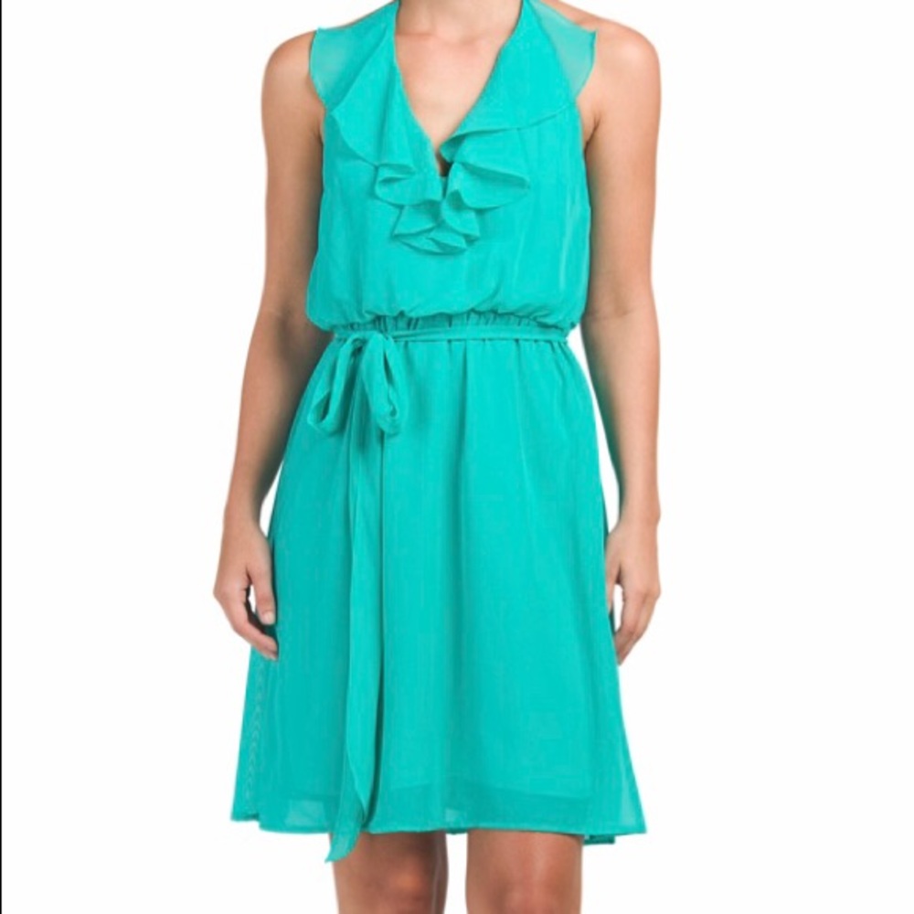 NWOT Nouvelle by Amsale Aqua ruffle dress, sz XL